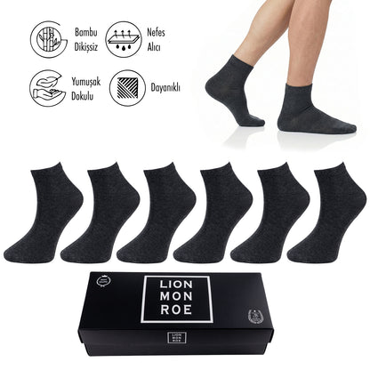Lion Monroe Saf Bambu Erkek Yarım Konç Düz Çorap Dikişsiz Premium Kutulu 6'lı