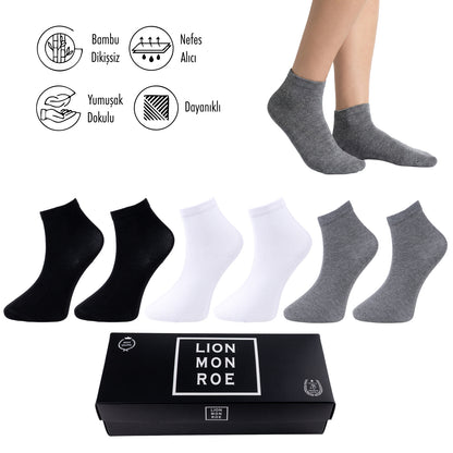Lion Monroe Saf Bambu Erkek Yarım Konç Düz Çorap Dikişsiz Premium Kutulu 6'lı
