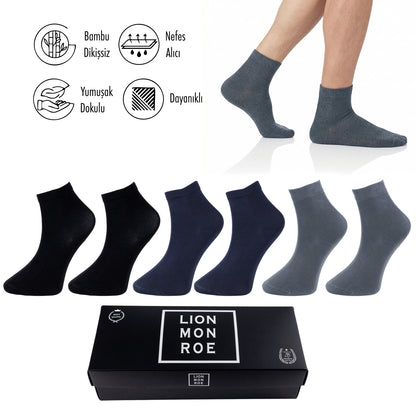 Lion Monroe Saf Bambu Erkek Yarım Konç Düz Çorap Dikişsiz Premium Kutulu 6'lı