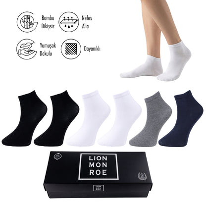 Lion Monroe Saf Bambu Erkek Yarım Konç Düz Çorap Dikişsiz Premium Kutulu 6'lı