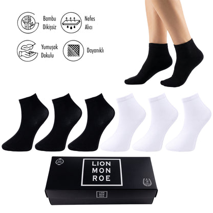 Lion Monroe Saf Bambu Erkek Yarım Konç Düz Çorap Dikişsiz Premium Kutulu 6'lı