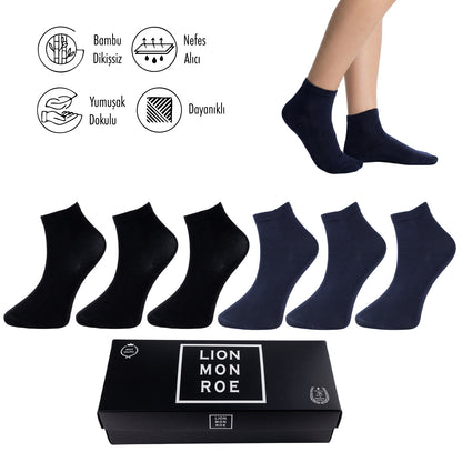 Lion Monroe Saf Bambu Erkek Yarım Konç Düz Çorap Dikişsiz Premium Kutulu 6'lı