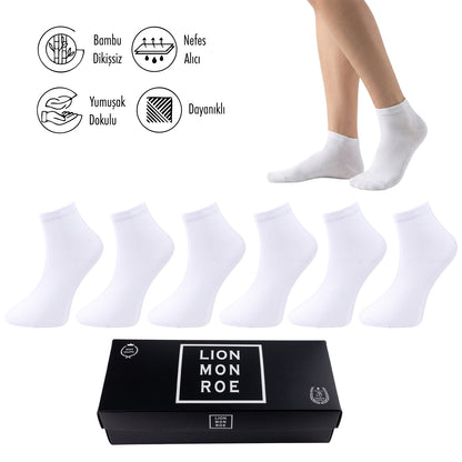 Lion Monroe Saf Bambu Erkek Yarım Konç Düz Çorap Dikişsiz Premium Kutulu 6'lı
