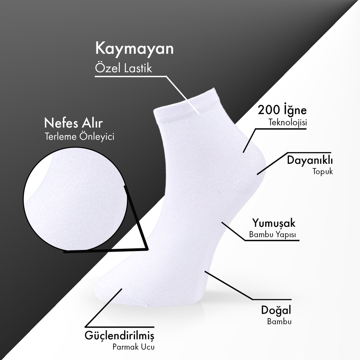 Lion Monroe Saf Bambu Erkek Yarım Konç Düz Çorap Dikişsiz Premium Kutulu 6'lı
