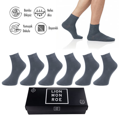 Lion Monroe Saf Bambu Erkek Yarım Konç Düz Çorap Dikişsiz Premium Kutulu 6'lı