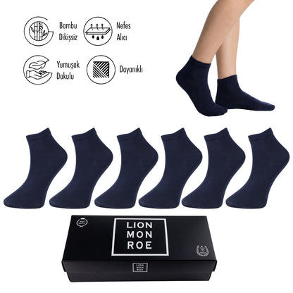 Lion Monroe Saf Bambu Erkek Yarım Konç Düz Çorap Dikişsiz Premium Kutulu 6'lı