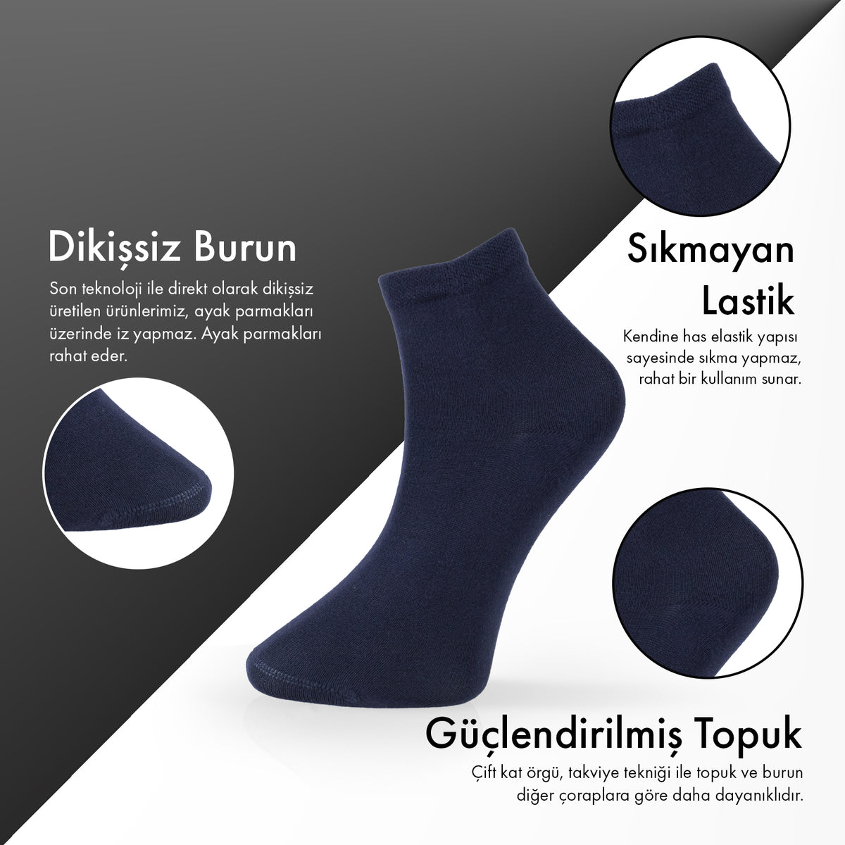 Lion Monroe Saf Bambu Erkek Yarım Konç Düz Çorap Dikişsiz Premium Kutulu 6'lı