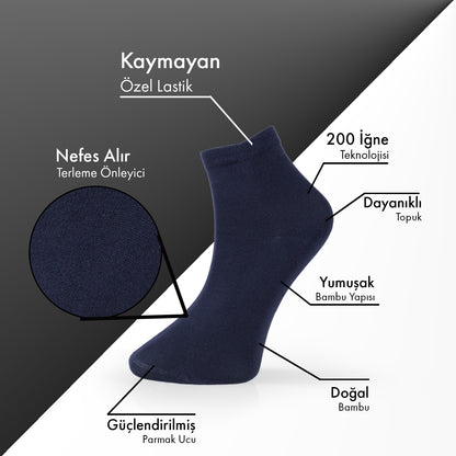 Lion Monroe Saf Bambu Erkek Yarım Konç Düz Çorap Dikişsiz Premium Kutulu 6'lı