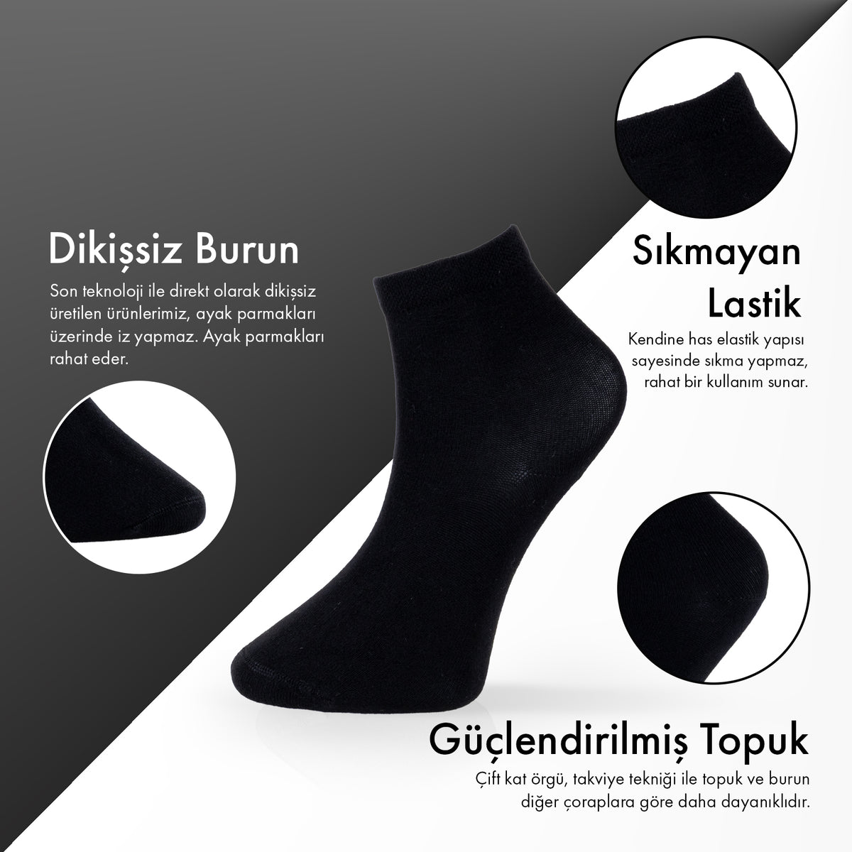 Lion Monroe Saf Bambu Erkek Yarım Konç Düz Çorap Dikişsiz Premium Kutulu 6'lı