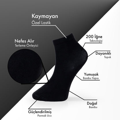 Lion Monroe Saf Bambu Erkek Yarım Konç Düz Çorap Dikişsiz Premium Kutulu 6'lı