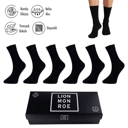 Lion Monroe Saf Bambu Erkek Tenis Uzun Düz Çorap Dikişsiz Premium Nefes Alabilir Hediye Kutulu 6'lı