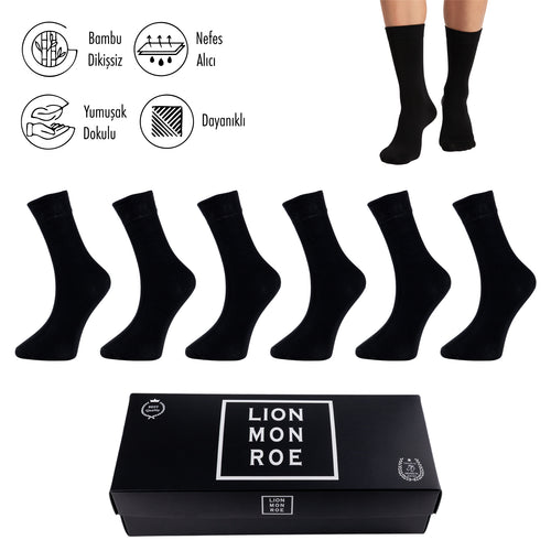 Lion Monroe Saf Bambu Erkek Tenis Uzun Düz Çorap Dikişsiz Premium Nefes Alabilir Hediye Kutulu 6'lı