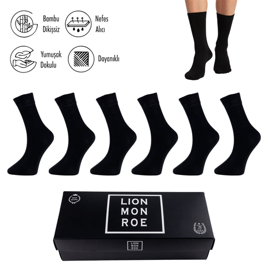 Lion Monroe Saf Bambu Erkek Tenis Uzun Düz Çorap Dikişsiz Premium Nefes Alabilir Hediye Kutulu 6'lı