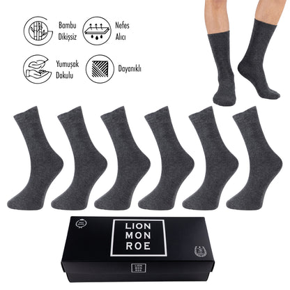 Lion Monroe Saf Bambu Erkek Tenis Uzun Düz Çorap Dikişsiz Premium Nefes Alabilir Hediye Kutulu 6'lı