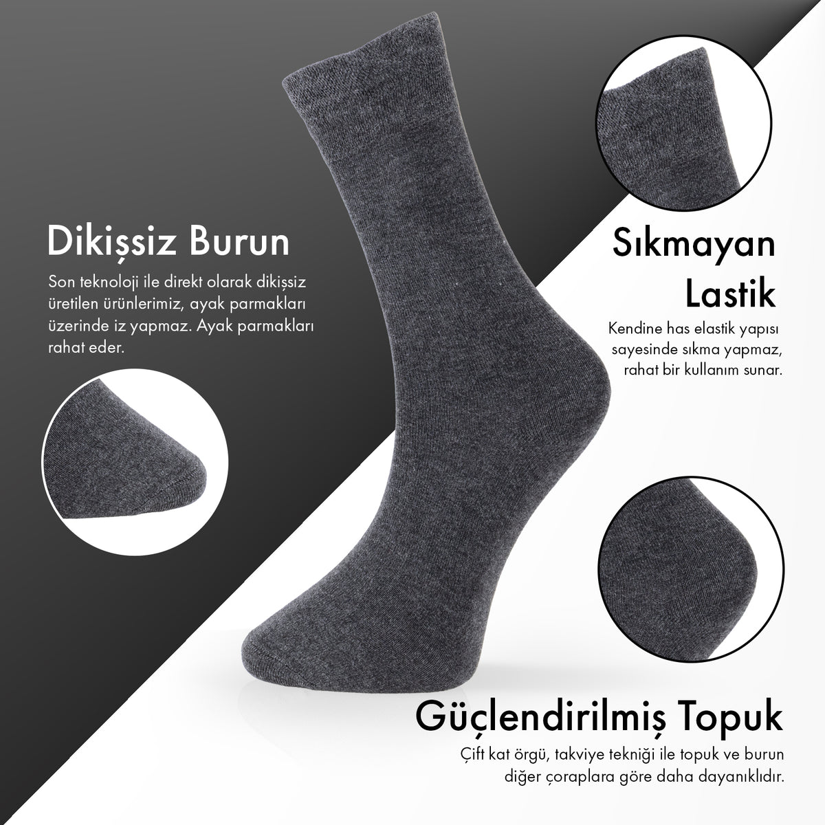 Lion Monroe Saf Bambu Erkek Tenis Uzun Düz Çorap Dikişsiz Premium Nefes Alabilir Hediye Kutulu 6'lı
