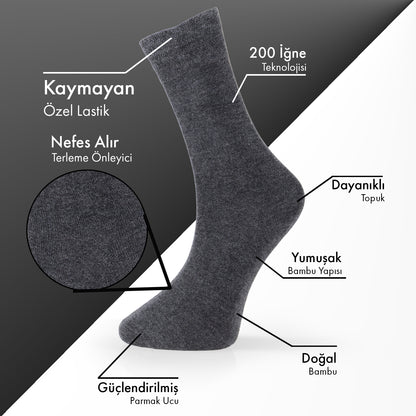Lion Monroe Saf Bambu Erkek Tenis Uzun Düz Çorap Dikişsiz Premium Nefes Alabilir Hediye Kutulu 6'lı