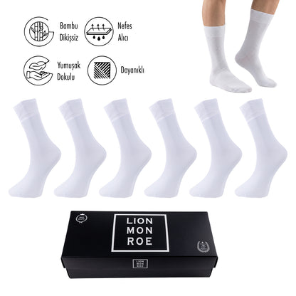 Lion Monroe Saf Bambu Erkek Tenis Uzun Düz Çorap Dikişsiz Premium Nefes Alabilir Hediye Kutulu 6'lı