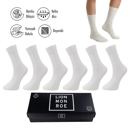 Lion Monroe Saf Bambu Erkek Tenis Uzun Düz Çorap Dikişsiz Premium Nefes Alabilir Hediye Kutulu 6'lı