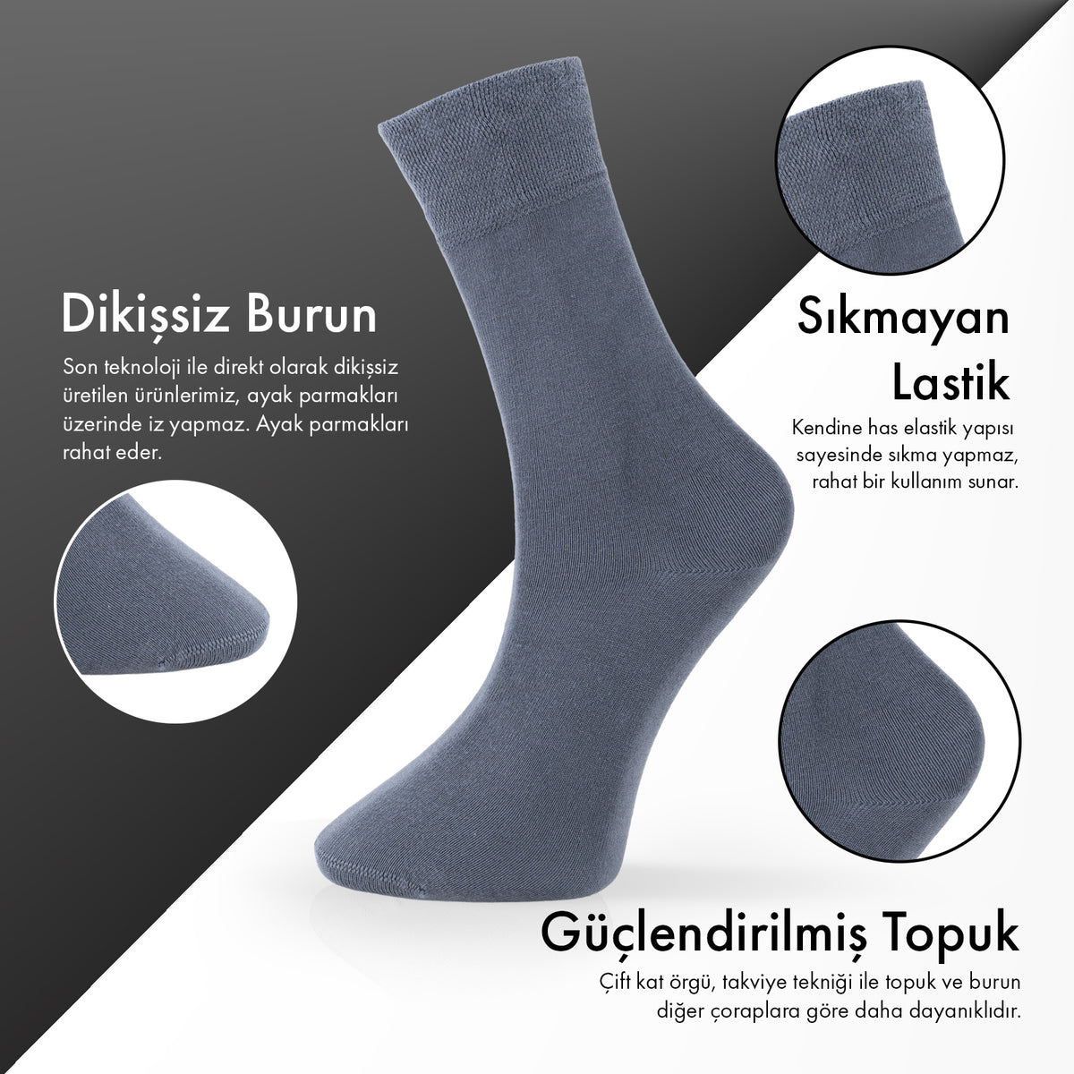 Lion Monroe Saf Bambu Erkek Tenis Uzun Düz Çorap Dikişsiz Premium Nefes Alabilir Hediye Kutulu 6'lı