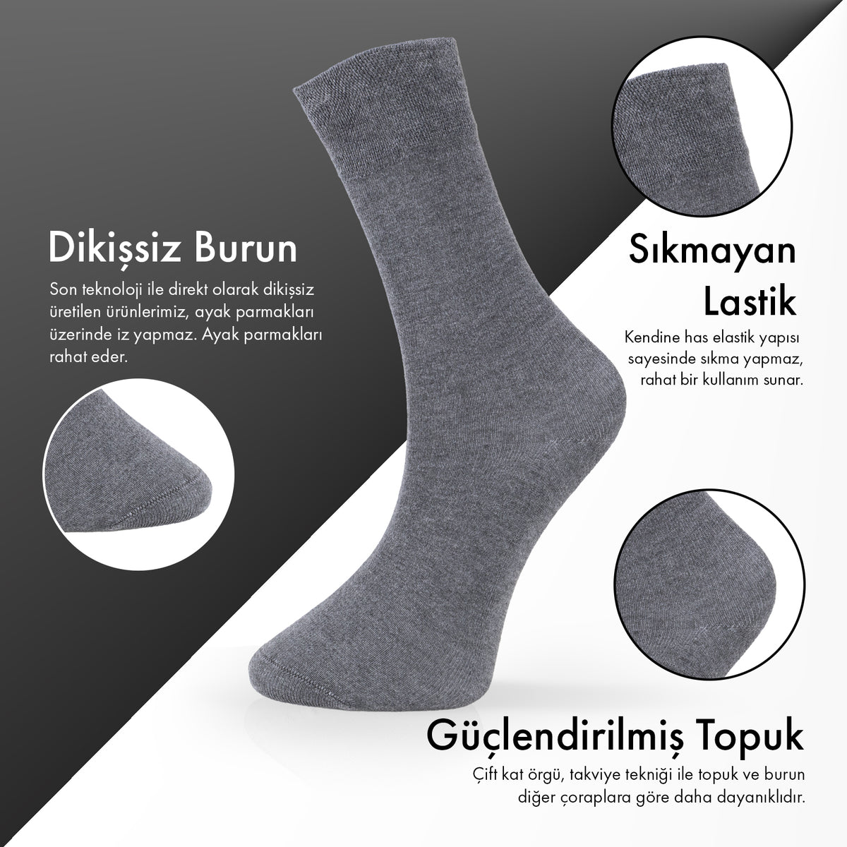 Lion Monroe Saf Bambu Erkek Tenis Uzun Düz Çorap Dikişsiz Premium Nefes Alabilir Hediye Kutulu 6'lı