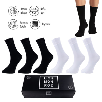Lion Monroe Saf Bambu Erkek Tenis Uzun Düz Çorap Dikişsiz Premium Nefes Alabilir Hediye Kutulu 6'lı