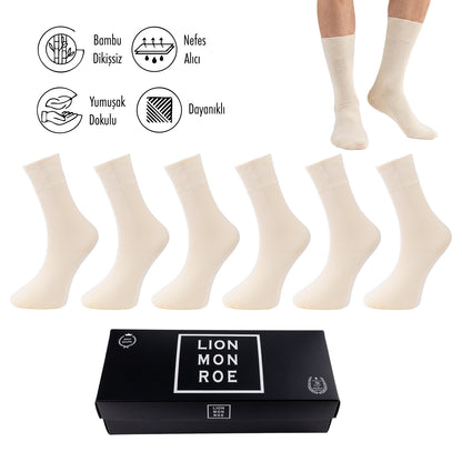 Lion Monroe Saf Bambu Erkek Tenis Uzun Düz Çorap Dikişsiz Premium Nefes Alabilir Hediye Kutulu 6'lı