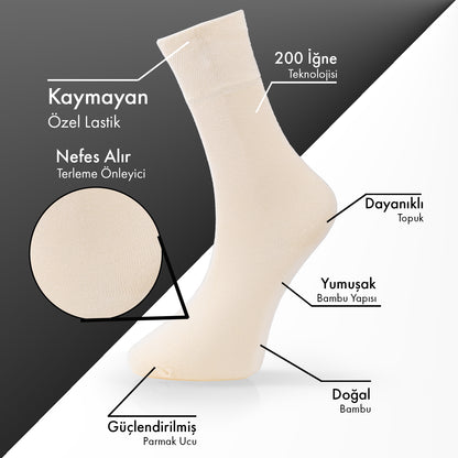 Lion Monroe Saf Bambu Erkek Tenis Uzun Düz Çorap Dikişsiz Premium Nefes Alabilir Hediye Kutulu 6'lı
