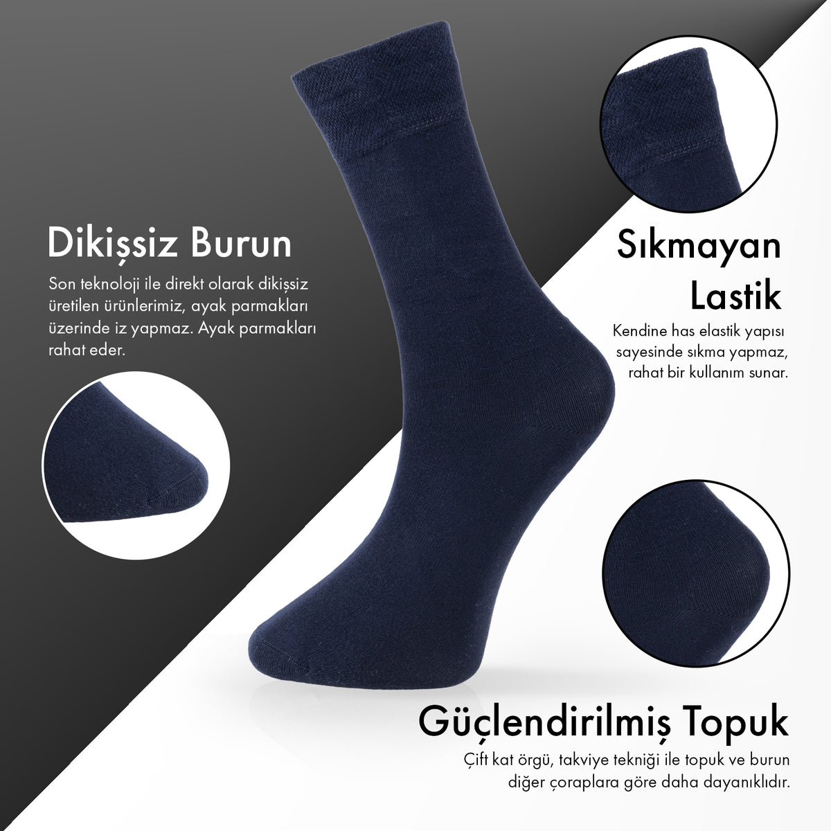 Lion Monroe Saf Bambu Erkek Tenis Uzun Düz Çorap Dikişsiz Premium Nefes Alabilir Hediye Kutulu 6'lı