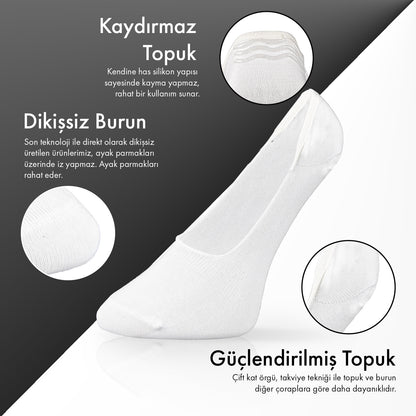 Saf Bambu Erkek Babet Çorap Dikişsiz Görünmez Kaydırmaz Topuk Silikonlu Premium 6'lı Paket
