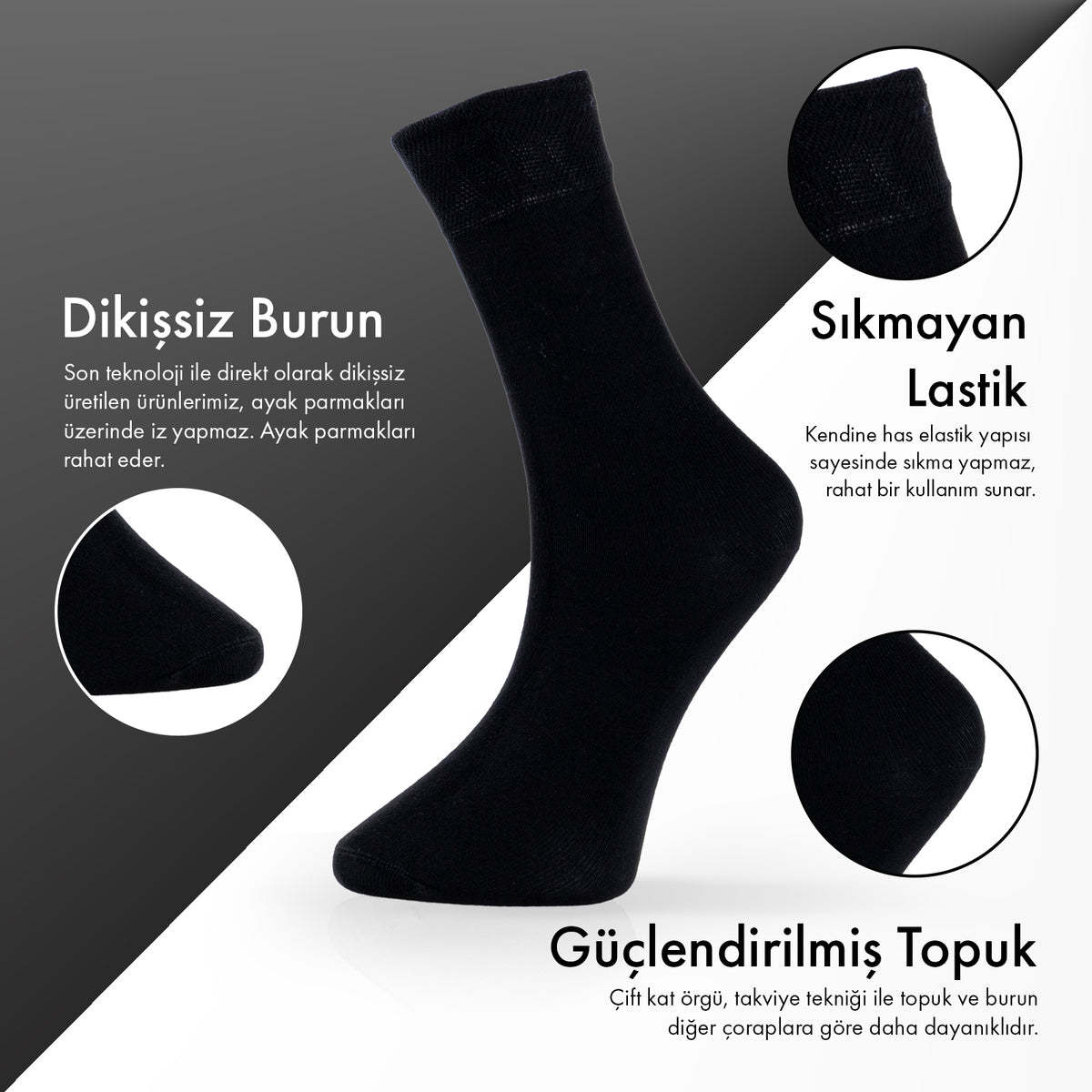 Lion Monroe Saf Bambu Erkek Tenis Uzun Düz Çorap Dikişsiz Premium Nefes Alabilir Hediye Kutulu 6'lı